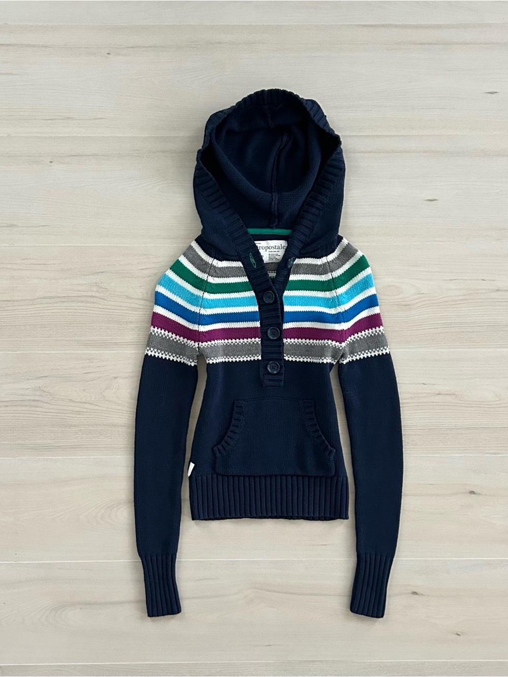 y2k aeropostale fitted hooded striped sweater
